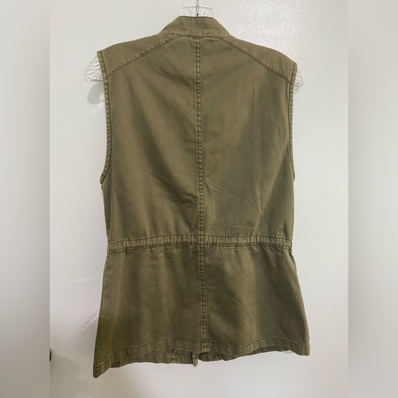 Women Canvas Cargo Vest Medium M Canvas Jacket Green Vest Drawstring Waist - Picture 3 of 10